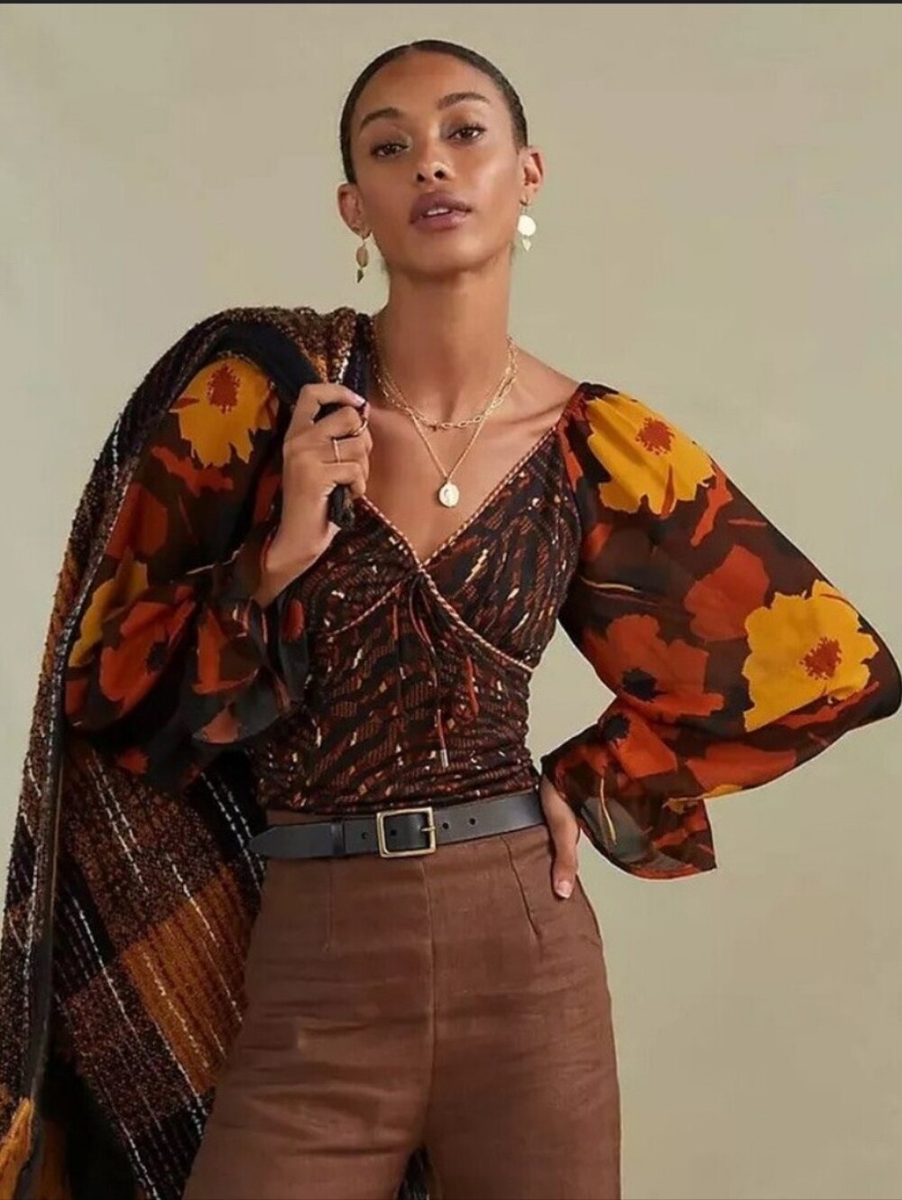 Conditions Apply Anthropologie Abstract Floral Puff Ballon Sleeve Blouse